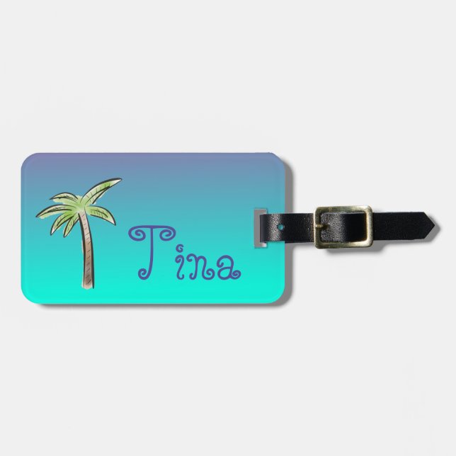 Niedlicher Palm Tree Blau und Lila Ober Gepäckanhänger (Vorderseite horizontal)