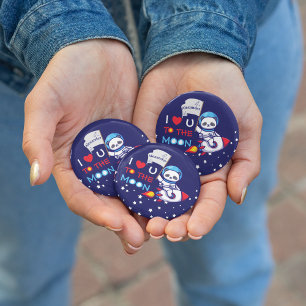 Niedlicher Panda Bär auf Raketenschiff Kinder Pers Button