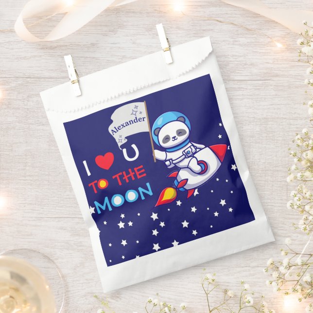 Niedlicher Panda Bär auf Raketenschiff Kinder Pers Geschenktütchen (Ausgeschnitten)