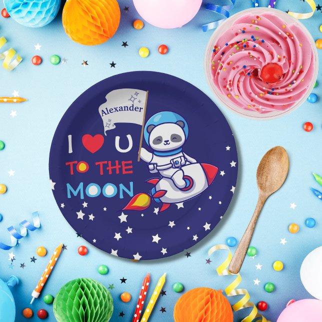 Niedlicher Panda Bär auf Raketenschiff Kinder Pers Pappteller (Von Creator hochgeladen)