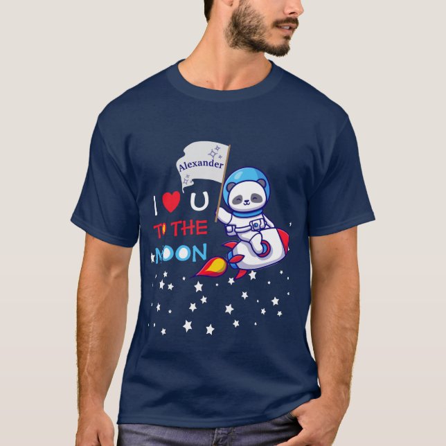 Niedlicher Panda Bär auf Raketenschiff Kinder Pers T-Shirt (Vorderseite)