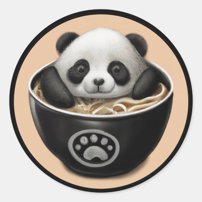 Niedlicher Panda-Bär, der in einer Schüssel Ramen  Runder Aufkleber (Vorderseite)