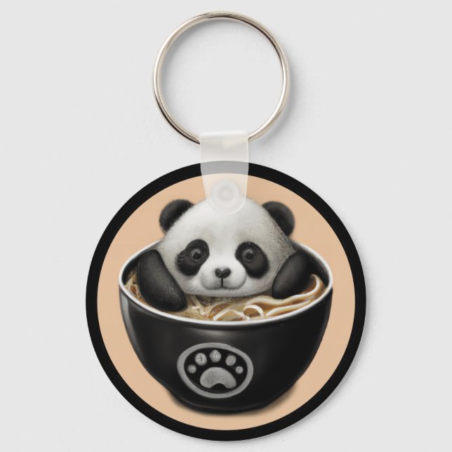 Niedlicher Panda-Bär, der in einer Schüssel Ramen  Schlüsselanhänger (Vorderseite)