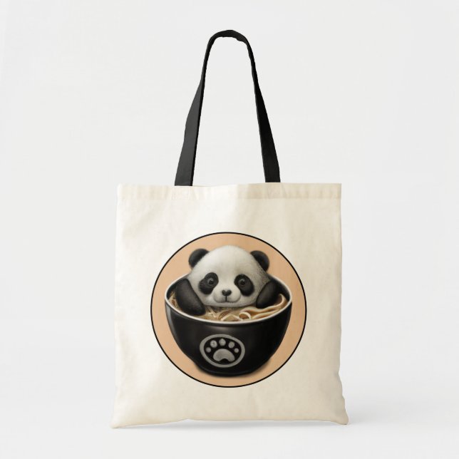Niedlicher Panda-Bär, der in einer Schüssel Ramen  Tragetasche (Vorne)