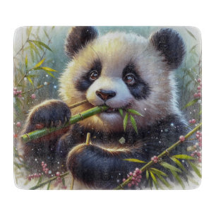 Niedlicher Panda Bär frisst Bambus Schneidebrett