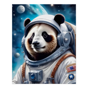 Niedlicher Panda-Bär im Astronauten-Anzug im Weltr Poster