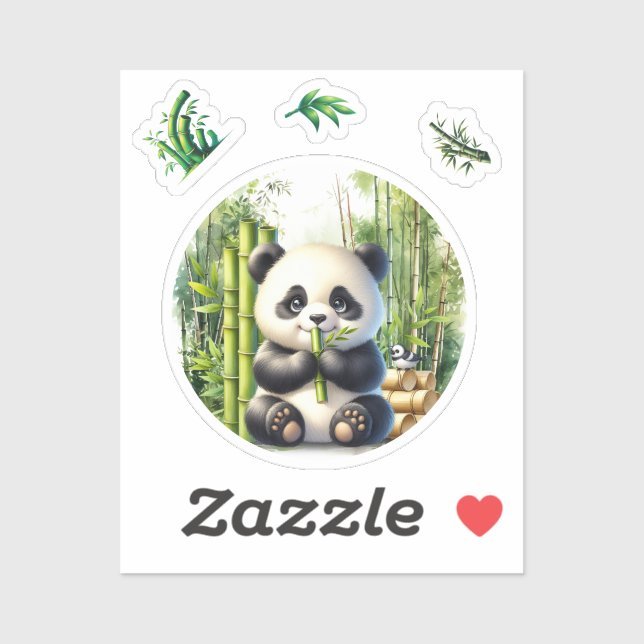 Niedlicher Panda-Bär im Bambuswald Aufkleber (Blatt)