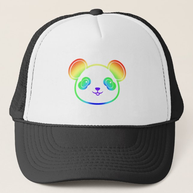 Niedlicher Panda-Bär in den Farben des Regenbogens Truckerkappe (Vorderseite)