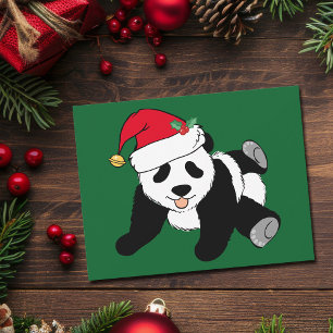 Niedlicher Panda-Bär in der Weihnachtsmannmütze Feiertagskarte