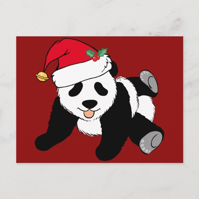 Niedlicher Panda-Bär in der Weihnachtsmannmütze Ro Postkarte (Vorderseite)