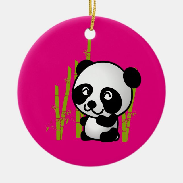 Niedlicher Panda-Bär in einem Bambushain. Keramik Ornament (Vorne)