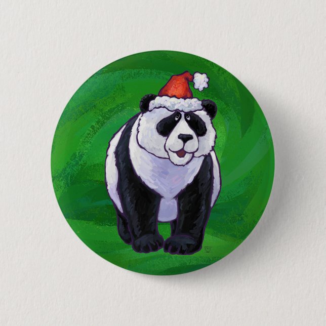 Niedlicher Panda-Bär in Weihnachtsmannmütze auf Gr Button (Vorderseite)