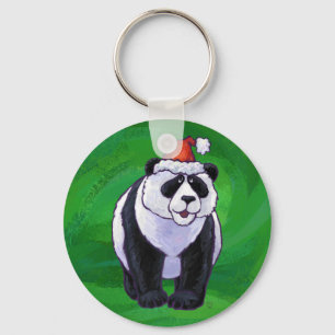 Niedlicher Panda-Bär in Weihnachtsmannmütze auf Gr Schlüsselanhänger