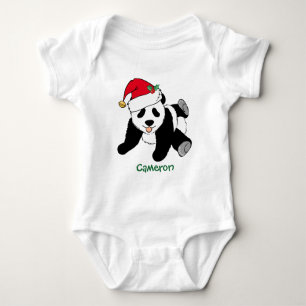 Niedlicher Panda-Bär in Weihnachtsmannmütze Cust Baby Strampler