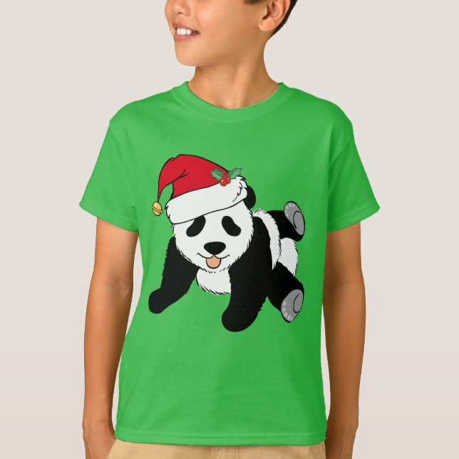 Niedlicher Panda-Bär in Weihnachtsmannmütze Kinder T-Shirt (Vorderseite)