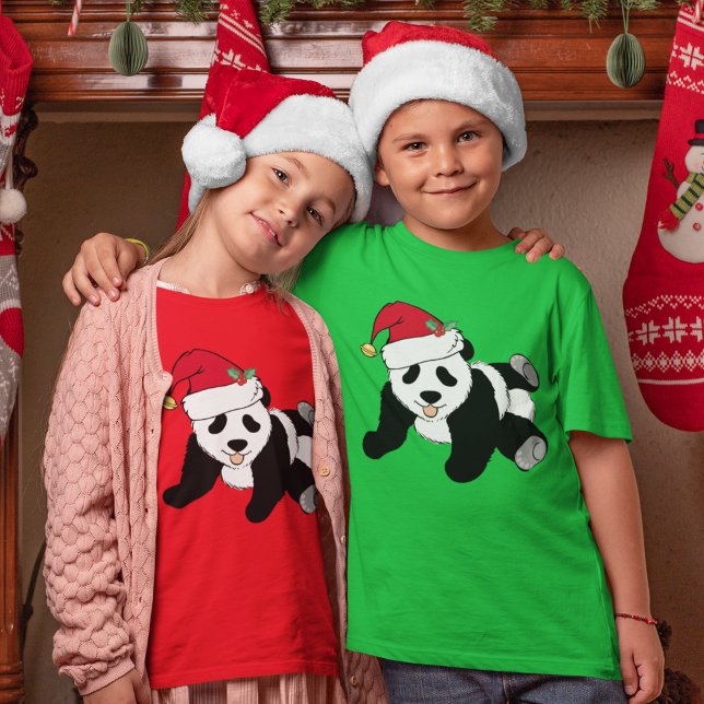 Niedlicher Panda-Bär in Weihnachtsmannmütze Kinder T-Shirt (Von Creator hochgeladen)