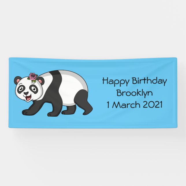 Niedlicher Panda-Bär mit Blume Cartoon Banner (Horizontal)
