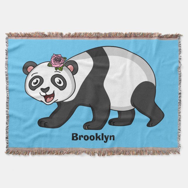 Niedlicher Panda-Bär mit Blume Cartoon Decke (Vorderseite)