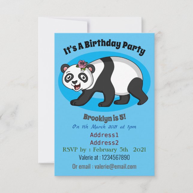Niedlicher Panda-Bär mit Blume Cartoon Einladung (Vorderseite)