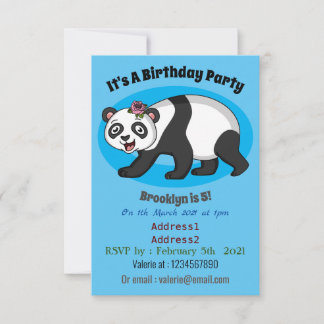 Niedlicher Panda-Bär mit Blume Cartoon Einladung
