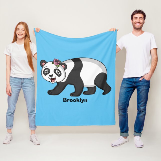 Niedlicher Panda-Bär mit Blume Cartoon Fleecedecke (Beispiel)