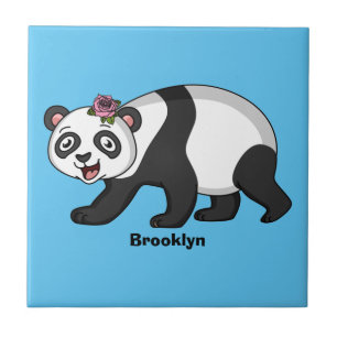 Niedlicher Panda-Bär mit Blume Cartoon Fliese