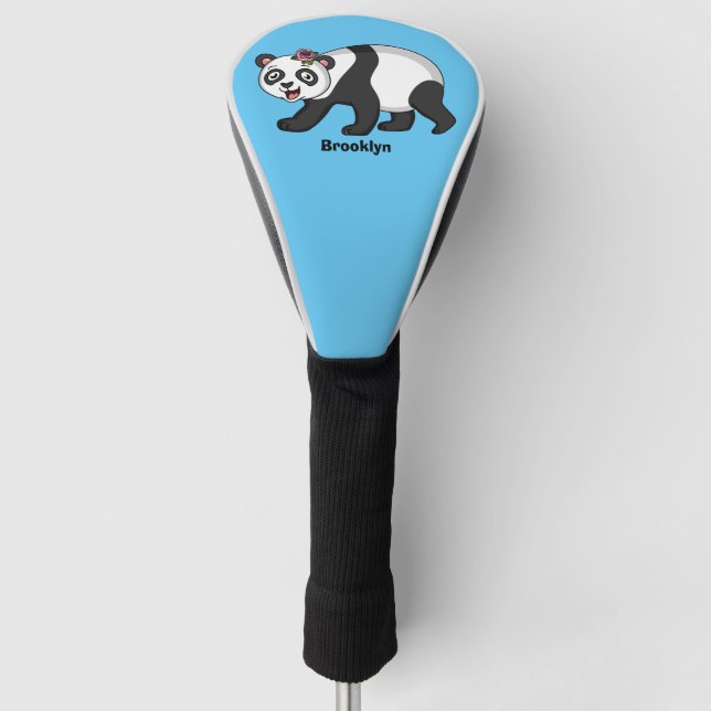 Niedlicher Panda-Bär mit Blume Cartoon Golf Headcover (Vorderseite)