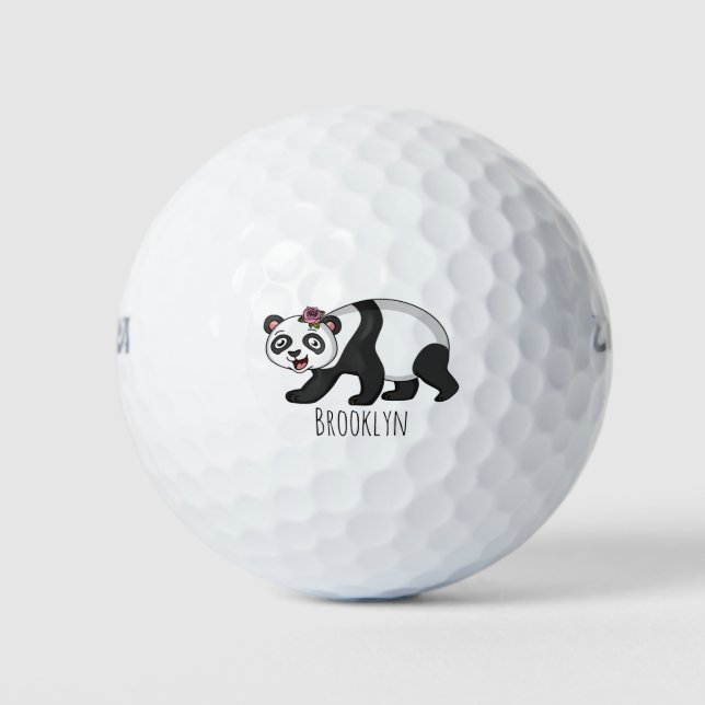Niedlicher Panda-Bär mit Blume Cartoon Golfball (Vorderseite)