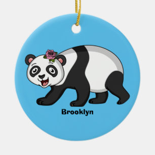 Niedlicher Panda-Bär mit Blume Cartoon Keramik Ornament