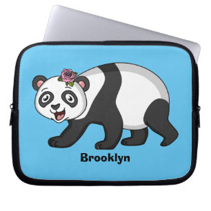 Niedlicher Panda-Bär mit Blume Cartoon Laptopschutzhülle