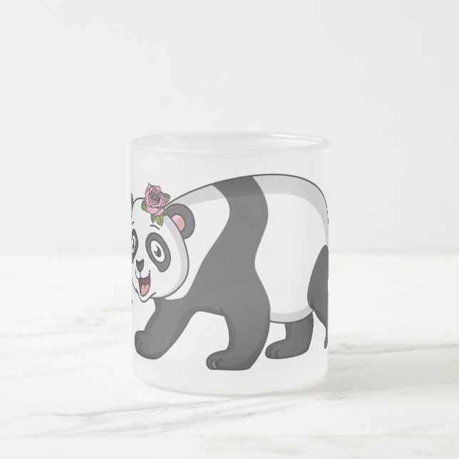 Niedlicher Panda-Bär mit Blume Cartoon Mattglastasse (Mittel)