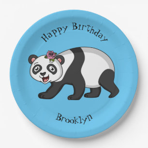 Niedlicher Panda-Bär mit Blume Cartoon Pappteller