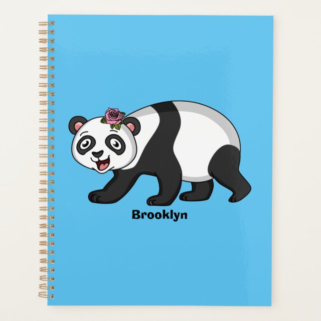 Niedlicher Panda-Bär mit Blume Cartoon Planer (Vorderseite)