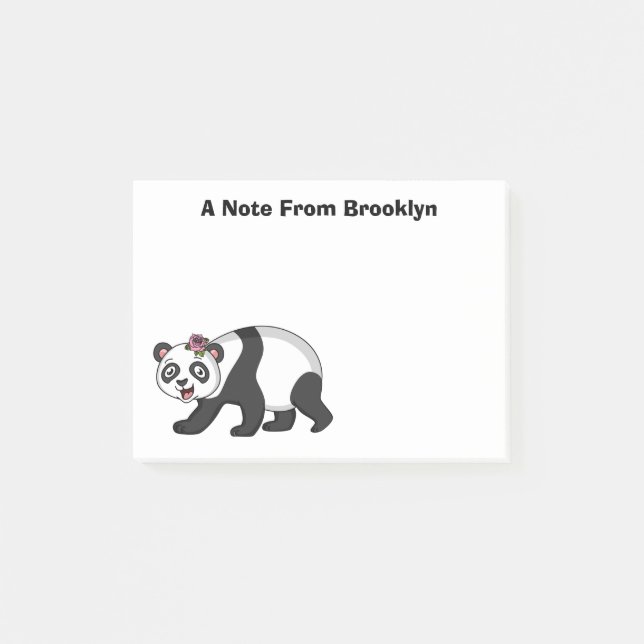 Niedlicher Panda-Bär mit Blume Cartoon Post-it Klebezettel (Vorderseite)