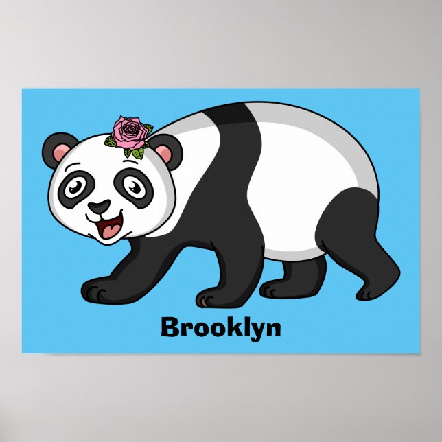 Niedlicher Panda-Bär mit Blume Cartoon Poster (Vorne)