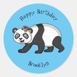 Niedlicher Panda-Bär mit Blume Cartoon Runder Aufkleber