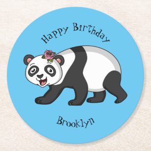 Niedlicher Panda-Bär mit Blume Cartoon Runder Pappuntersetzer