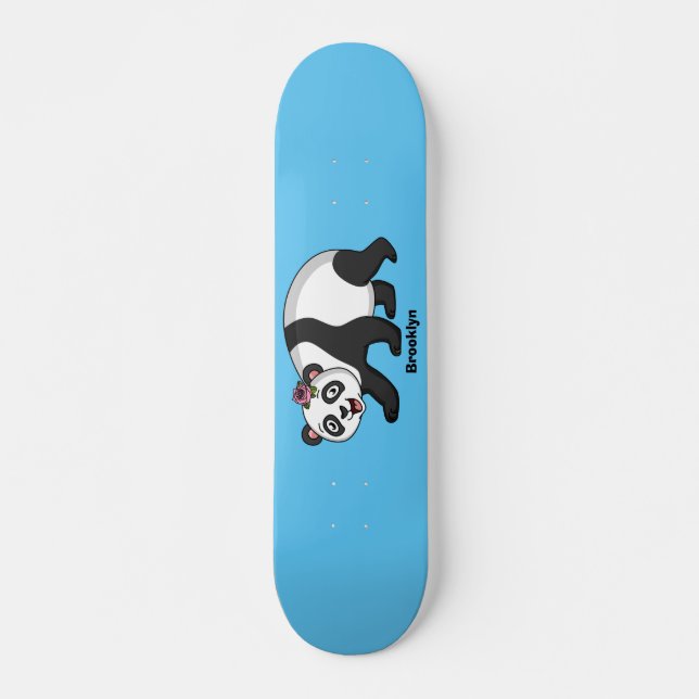 Niedlicher Panda-Bär mit Blume Cartoon Skateboard (Vorne)