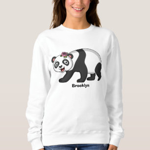 Niedlicher Panda-Bär mit Blume Cartoon Sweatshirt