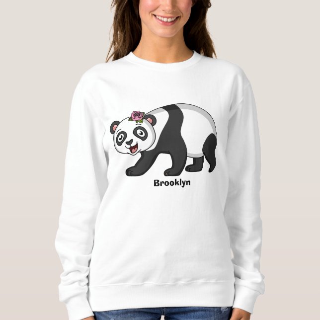 Niedlicher Panda-Bär mit Blume Cartoon Sweatshirt (Vorderseite)