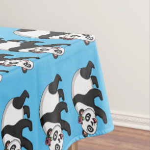 Niedlicher Panda-Bär mit Blume Cartoon Tischdecke