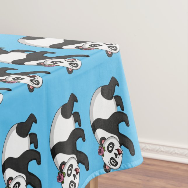 Niedlicher Panda-Bär mit Blume Cartoon Tischdecke (Beispiel)