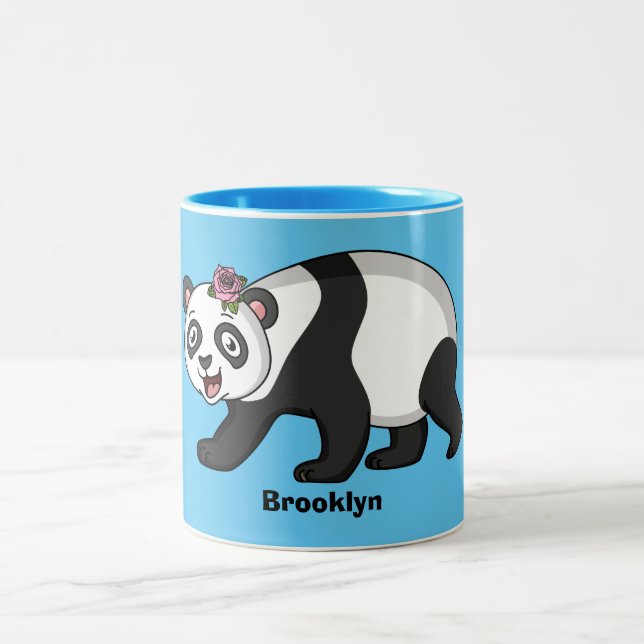 Niedlicher Panda-Bär mit Blume Cartoon Zweifarbige Tasse (Mittel)