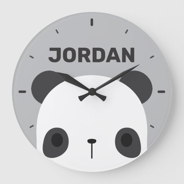 Niedlicher Panda-Bär mit Personalisiertem Namen Große Wanduhr (Vorderseite)