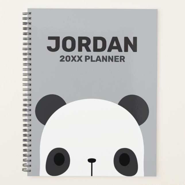 Niedlicher Panda-Bär mit Personalisiertem Namen Planer (Vorderseite)
