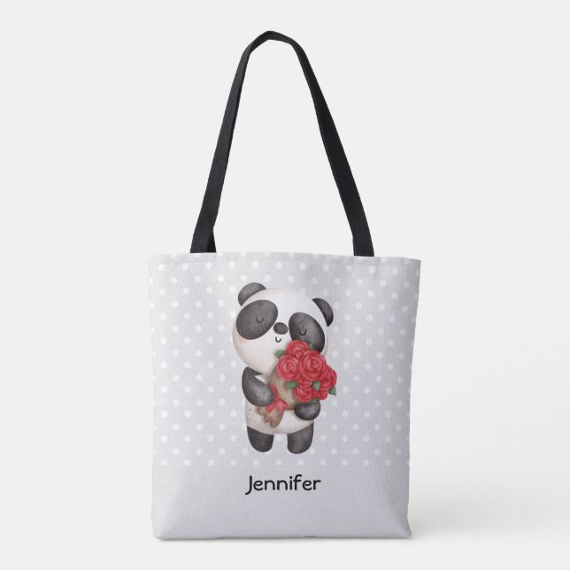Niedlicher Panda-Bär mit Rose Bouquet (Rückseite)