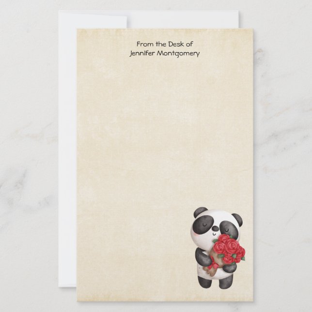 Niedlicher Panda-Bär mit Rose Bouquet (Vorderseite)