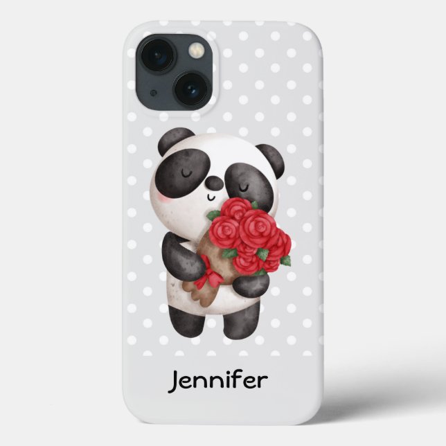 Niedlicher Panda-Bär mit Rose Bouquet Case-Mate iPhone Hülle (Rückseite)