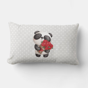 Niedlicher Panda-Bär mit Rose Bouquet Lendenkissen