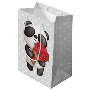 Niedlicher Panda-Bär mit Rose Bouquet Mittlere Geschenktüte